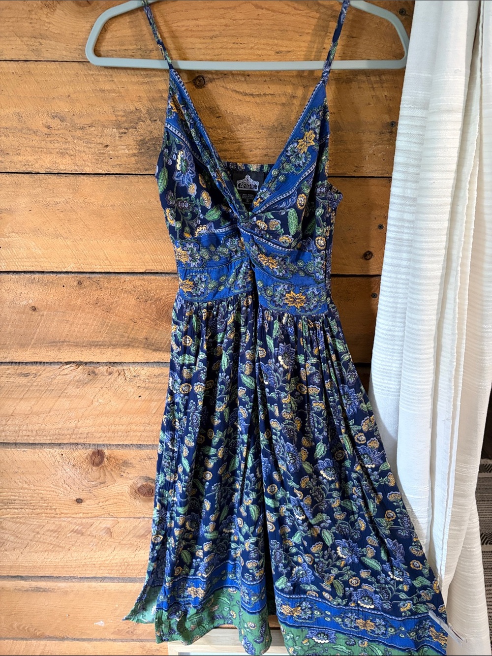 Angie Navy Blue and Green Floral Wrap Midi Dress